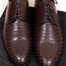 DOLCE & GABBANA SHOES $860 BROWN LEATHER CIRCLE ORNAMENTED DERBYS 9.5 42.5e NEW