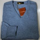 LORO PIANA SWEATER $1080 SMOKE BLUE 100%CASHMERE V-NECK PULLOVER XL 54e NEW