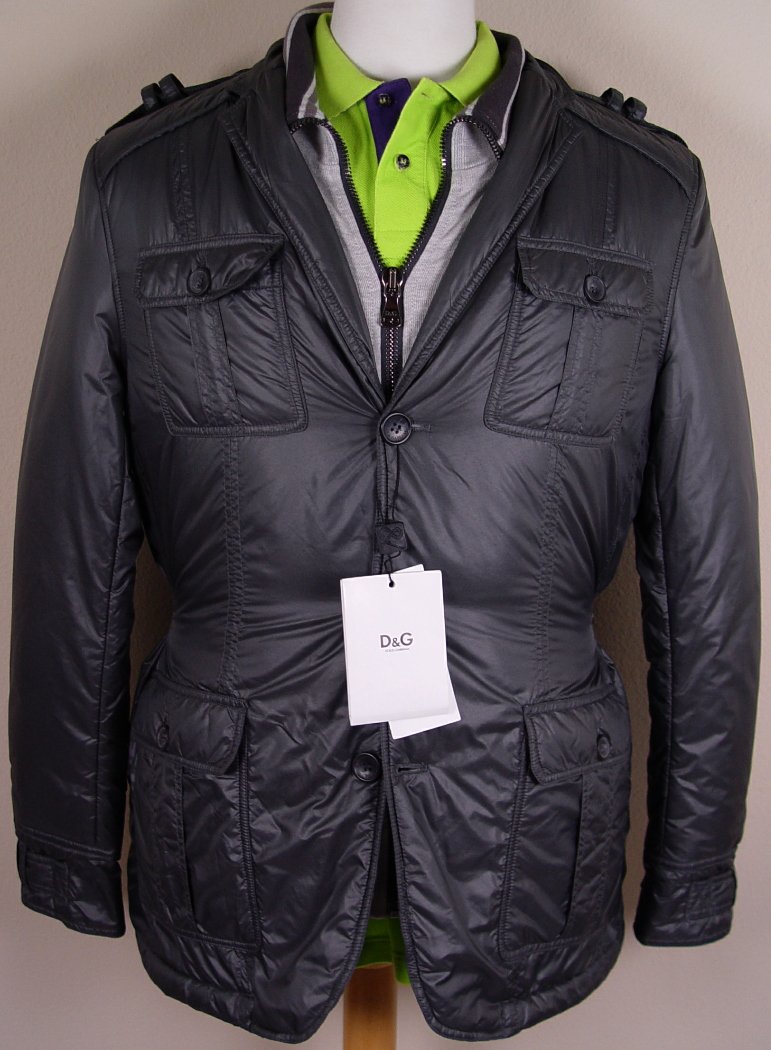 D&G COAT 885 STEEL GRAY QUILTED w/ZIP VEST LINER LOGO PUFFER JACKET