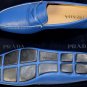 PRADA SHOES $620 BLUE LOGO ORNAMENTED CONTRAST STITCH PENNY DRIVER 9 42e NEW