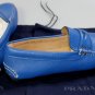 PRADA SHOES $620 BLUE LOGO ORNAMENTED CONTRAST STITCH PENNY DRIVER 9 42e NEW