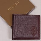 GUCCI WALLET $325 DARK BORDEAUX PEBBLE GRAIN LOGO CREST EMBOSSED BILL FOLD NEW