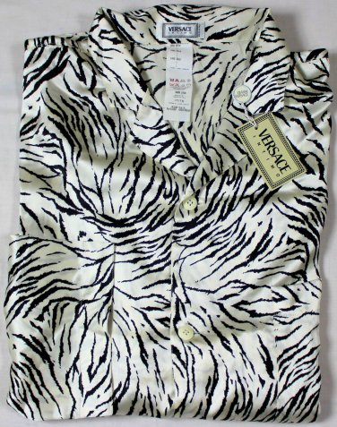 VERSACE SLEEPWEAR $1295 BLACK/WHITE ZEBRA PRINT 100%SILK PAJAMA SET LARGE 52 NEW