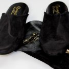 CHARVET SHOES $545 BLACK CALFSKIN HOUSE SLIPPERS LOGO TRAVEL POUCH S 7-8 NEW