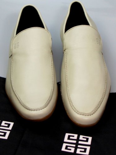 GIVENCHY SHOES $545 BONE CALFSKIN LOGO EMBOSSED VENETIAN LOAFER 12 45 NEW