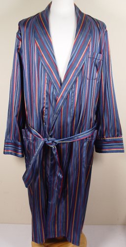 DEREK ROSE ROBE $1200 NAVY COLOR STRIPED 100%WOVEN SILK DRESSING GOWN XL 54e NEW