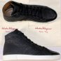 SALVATORE FERRAGAMO SHOES $595 BLACK LOGO GANCINI EMBOSSED TRAINER 8.5 41.5e NEW