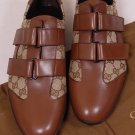 GUCCI SHOES $495 BROWN LOGO EMBOSSED GUCCISSIMA DUAL STRAP TRAINER 10 43e NEW