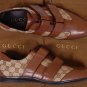 GUCCI SHOES $495 BROWN LOGO EMBOSSED GUCCISSIMA DUAL STRAP TRAINER 10 43e NEW