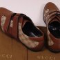 GUCCI SHOES $495 BROWN LOGO EMBOSSED GUCCISSIMA DUAL STRAP TRAINER 10 43e NEW