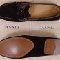 CANALI SHOES $545 DARK BROWN LOGO ORNAMENTED CONTRAST TIED VAMP LOAFER 9 42e NEW