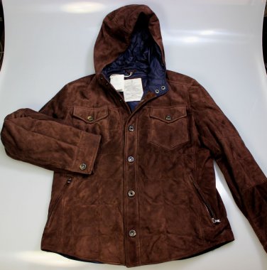 BRUNELLO CUCINELLI COAT $6295 BROWN QUILTED SUEDE/NYLON HOODED PARKA XL 54e NEW