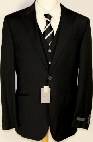 CORNELIANI SUIT $2495 BLACK WOOL/MOHAIR 2-BTN VESTED 3PC ACTUEL SUIT 42R 52 NEW