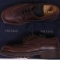 PRADA SHOES $690 BROWN COMMANDO SOLE WINGTIP TOE ORNAMNETED OXFORD 7.5 40.5e NEW