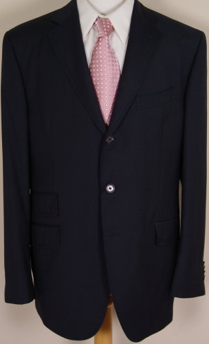 ETRO SUIT $1995 SOLID NAVY 100%WOOL 3-BTN SIGNATURE ACCENTED SUIT 43R 54e NEW