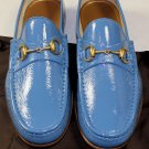 GUCCI SHOES $640 SKY BLUE PATENT HORSEBIT ORNAMENT 1953 LOAFER 10.5 43.5 NEW