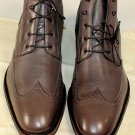 SALVATORE FERRAGAMO SHOES $790 TAUPE BROWN WINGTIP LOGO EMBOSSED BOOT 10 43e NEW