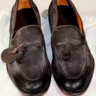 SANTONI SHOES $895 MOKA BROWN SUEDE TASSELED VAMP HANDMADE LOAFER 10.5 43.5e NEW