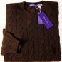 RALPH LAUREN PURPLE LABEL SWEATER $995 BROWN 100%CASHMERE CABLE CREW XXL 56e NEW