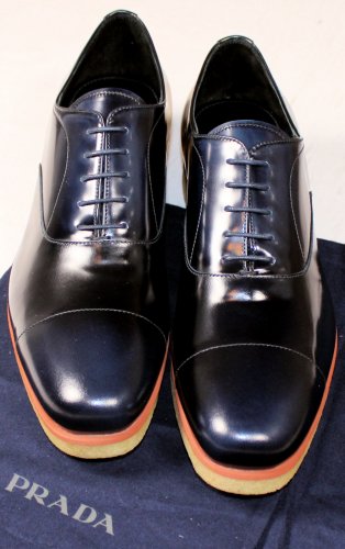 PRADA SHOES $765 DARK BLUE CAP TOE STITCHED GUM SOLED OXFORD SHOES 11 44 NEW