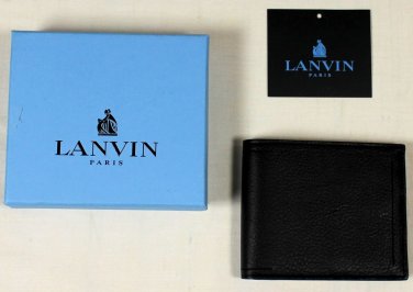 LANVIN WALLET $395 ANTHRACITE GRAINED LEATHER LOGO EMBOSSED SARTORIAL WALLET NEW
