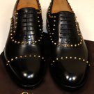 GUCCI SHOES $945 BLACK GOLD SPIKE STUD ACCENTED CAPTOE OXFORDS 10 43 NEW