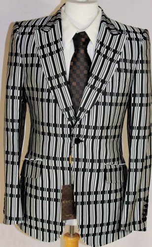 GUCCI JACKET $3895 BLACK/WHITE RAZOR 1-BTN RUNWAY DINNER JACKET 38R 48e NEW