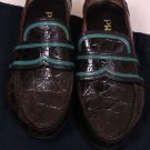 PRADA SHOES $1740 DARK BROWN CROCODILE SKIN TEAL ACCENTED VAMP LOAFER 7 40 NEW