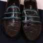 PRADA SHOES $1740 DARK BROWN CROCODILE SKIN TEAL ACCENTED VAMP LOAFER 7 40 NEW