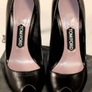 TOM FORD SHOES $810 BLACK CALFSKIN NOTCHED OPEN TOE PUMP 9.5B 39.5 NEW