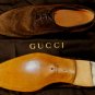 GUCCI SHOES $595 DARK BROWN SUEDE LOGO EMBOSSED HEEL WINGTIP DERBY 7 40e NEW