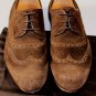 GUCCI SHOES $595 DARK BROWN SUEDE LOGO EMBOSSED HEEL WINGTIP DERBY 7 40e NEW