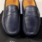 GIORGIO ARMANI SHOES $495 DARK BLUE CALF PENNY VAMP LOGO HEEL DRIVERS 8 41e NEW