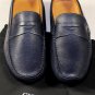 GIORGIO ARMANI SHOES $495 DARK BLUE CALF PENNY VAMP LOGO HEEL DRIVERS 8 41e NEW