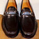 GUCCI SHOES $695 BROWN LOGO HORSE BIT ORNAMENT STRIPE VAMP LOAFER 14.5 47.5e NEW