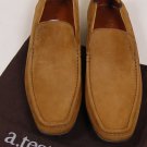 A.TESTONI SHOES $445 TAN BROWN NUBUCK LOGO SIGNATURE SOLE DRIVERS 11D 44e NEW