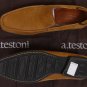 A.TESTONI SHOES $445 TAN BROWN NUBUCK LOGO SIGNATURE SOLE DRIVERS 11D 44e NEW