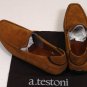 A.TESTONI SHOES $445 TAN BROWN NUBUCK LOGO SIGNATURE SOLE DRIVERS 11D 44e NEW