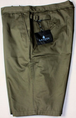 LANVIN  PANTS $475 FATIGUE GREEN SIDE BRACE TAILORED BERMUDA SHORTS 34 50e NEW