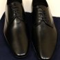 PRADA SHOES $695 BLACK LOGO EMBOSSED LOGO ORNAMNETED HEEL DERBY 9 42e NEW