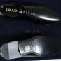 PRADA SHOES $695 BLACK LOGO EMBOSSED LOGO ORNAMNETED HEEL DERBY 9 42e NEW