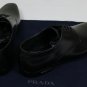 PRADA SHOES $695 BLACK LOGO EMBOSSED LOGO ORNAMNETED HEEL DERBY 9 42e NEW
