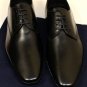 PRADA SHOES $695 BLACK LOGO EMBOSSED LOGO ORNAMNETED HEEL DERBY 9 42e NEW