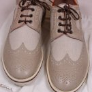 SANTONI SHOES $750 BEIGE LINEN/LEATHER WING TIP LUG SOLE SUMMER DERBY 12 45e NEW