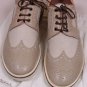 SANTONI SHOES $750 BEIGE LINEN/LEATHER WING TIP LUG SOLE SUMMER DERBY 12 45e NEW