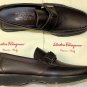 SALVATORE FERRAGAMO SHOES $585 DARK BROWN LOGO ORNAMENTED VAMP 7.5EE 40.5e NEW