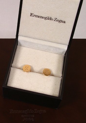 ZEGNA CUFF LINKS $1995 SOLID 18K ROSE GOLD ETCHED LOGO TAB FLUTED CUFF LINKS NEW