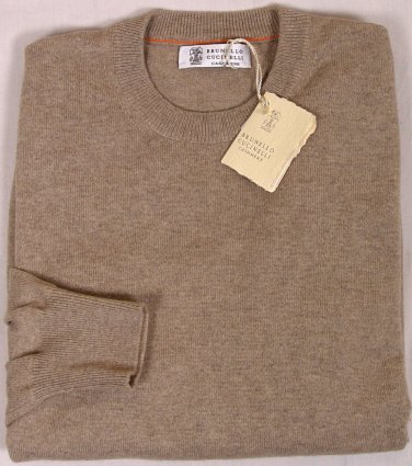 BRUNELLO CUCINELLI SWEATER MALT BROWN 100%CASHMERE CREWNECK JUMPER MED 50e NEW