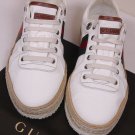 GUCCI SHOES $525 WHITE KANVAS LOGO WEB STRIPE LOW PROFILE TRAINERS 9.5 42.5e NEW