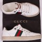 GUCCI SHOES $525 WHITE KANVAS LOGO WEB STRIPE LOW PROFILE TRAINERS 9.5 42.5e NEW